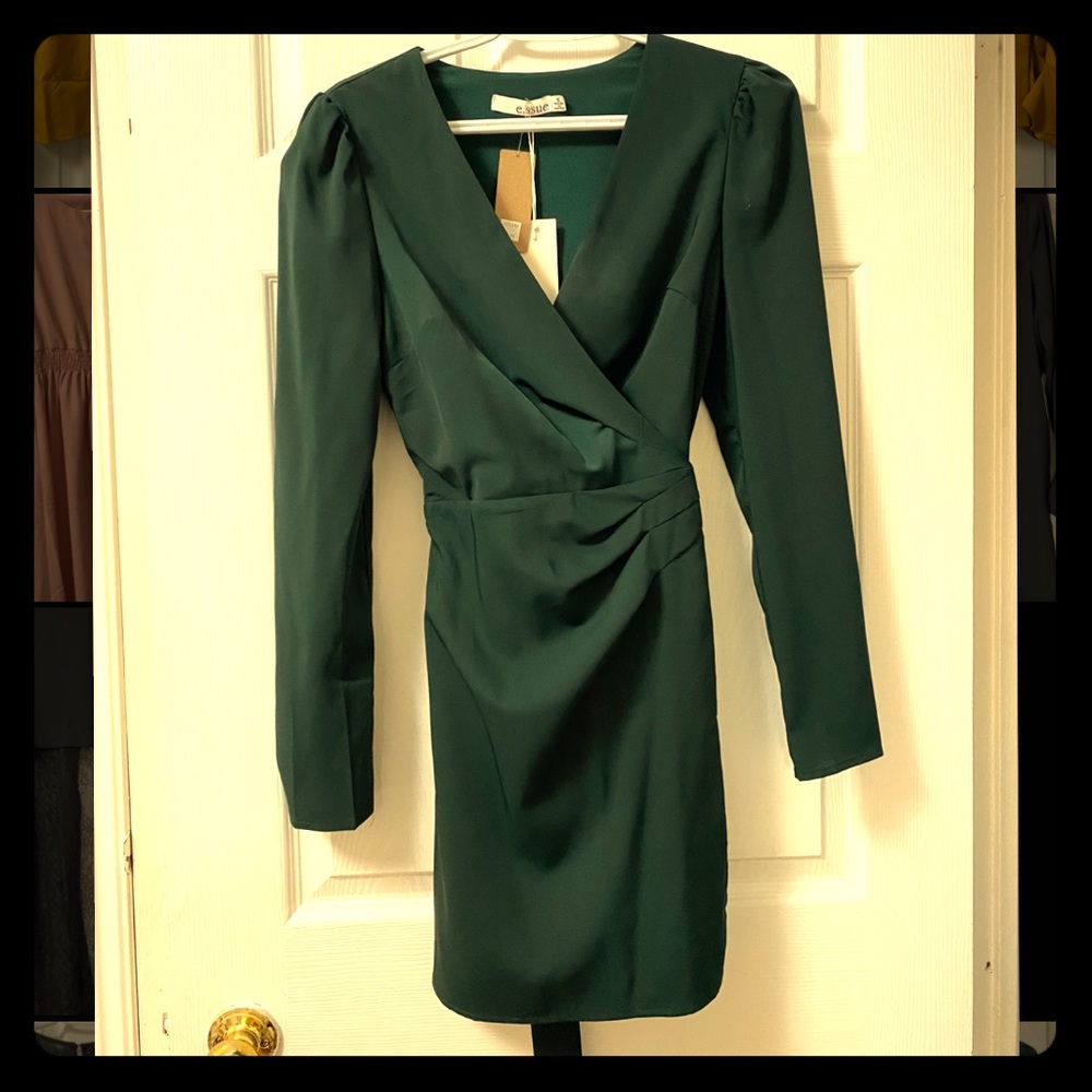 Emerald green mini wrap dress